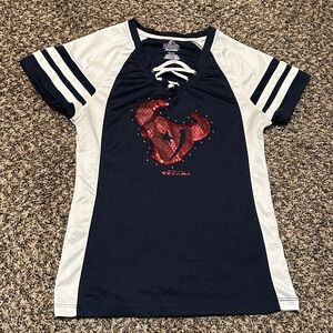 Houston Texans Navy and White Majestic NFL Women's Top Metallic Rhinestones Sz S